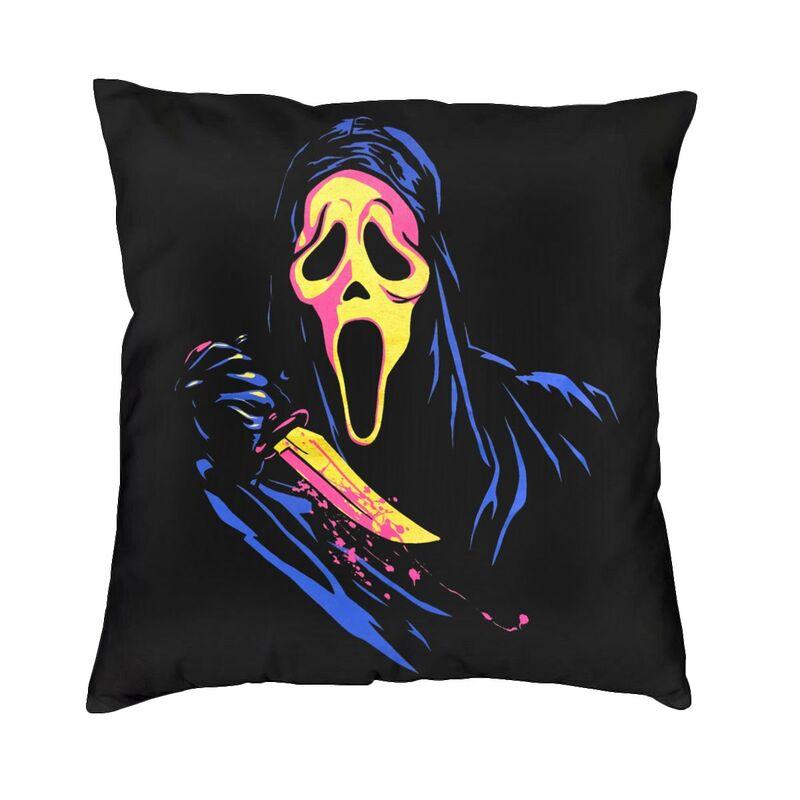 Lustiger Halloween Ghostface Kissenbezug Scream Sidney Prescott Film Dekokissenbezug für Sofa, quadratischer Kissenbezug im Wohnzimmer