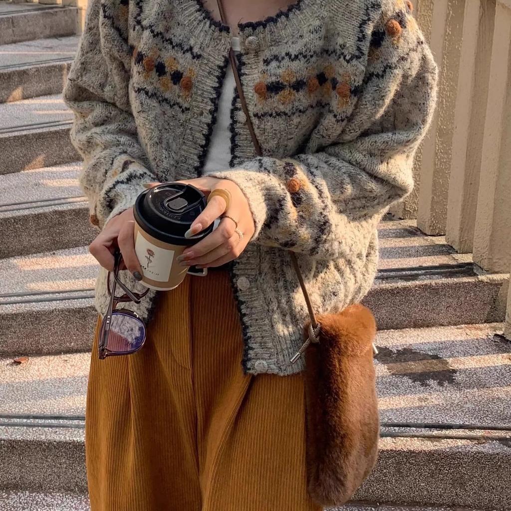 Spring Autumn Premium Sweater Women Niche Top Lazy Style Grey Knit Cardigan
