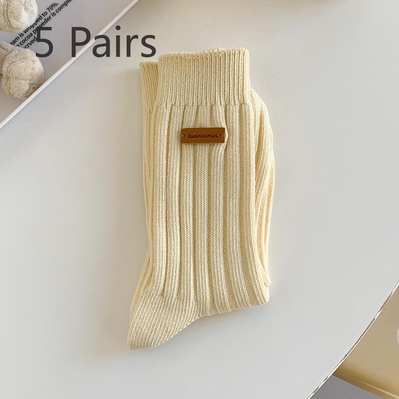 5 Pairs of Female Spring and Autumn New Style Small College Wind Pipe Pile Socks