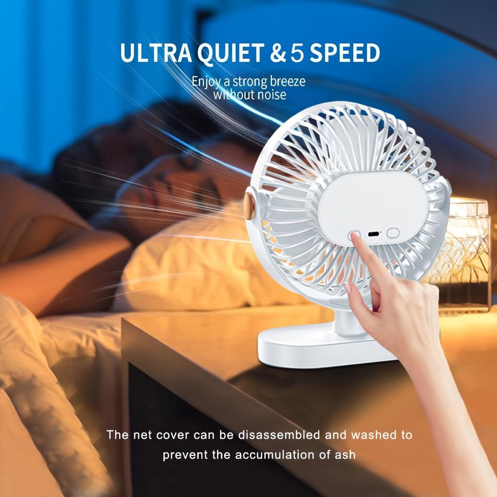 Reiseventilator 720° faltbar USB tragbar verstellbar klein 5-stufiger Tischventilator, unverzichtbar für Kreuzfahrten, Zuhause, Schlafzimmer und Büro-Schreibtische