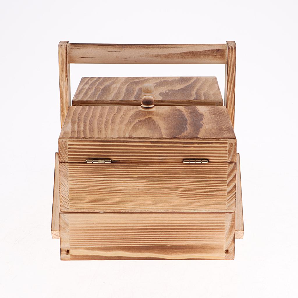 Expandable Wooden Sewing Organizer Multi Function Storage Chest for Sewing Materials and Knitting Accessories