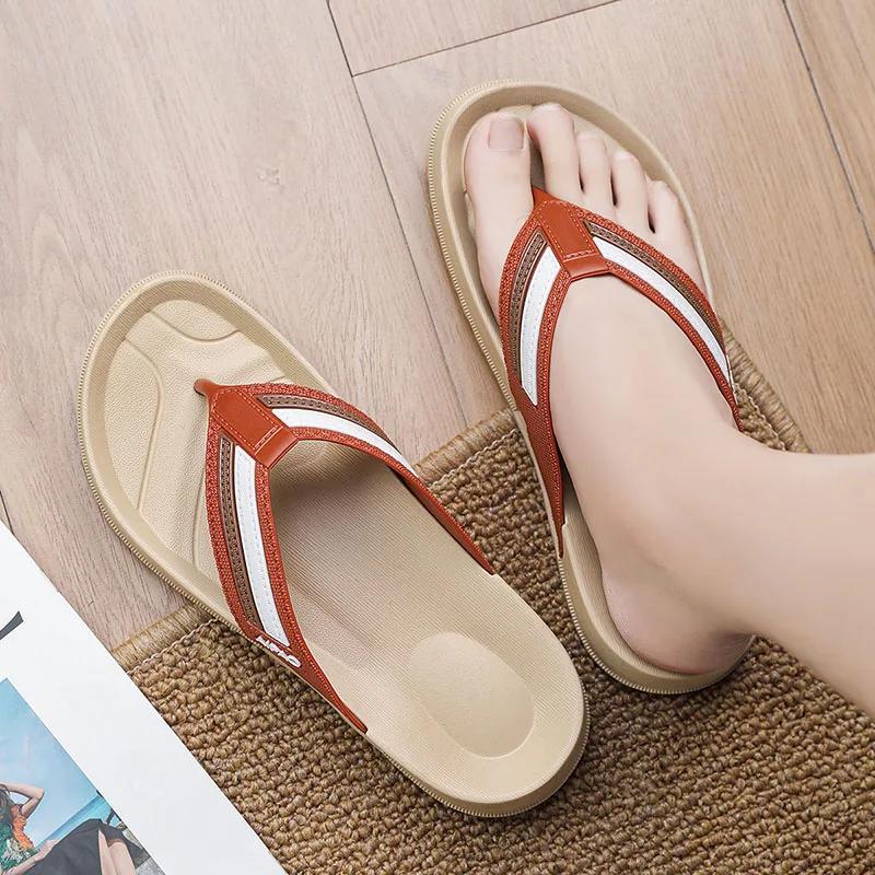 Men's Fashionable Casual Flip Flops Summer Outerwear Non-Slip Bath Swimming Beach Slippers PVC Sole Comfortable Footwear