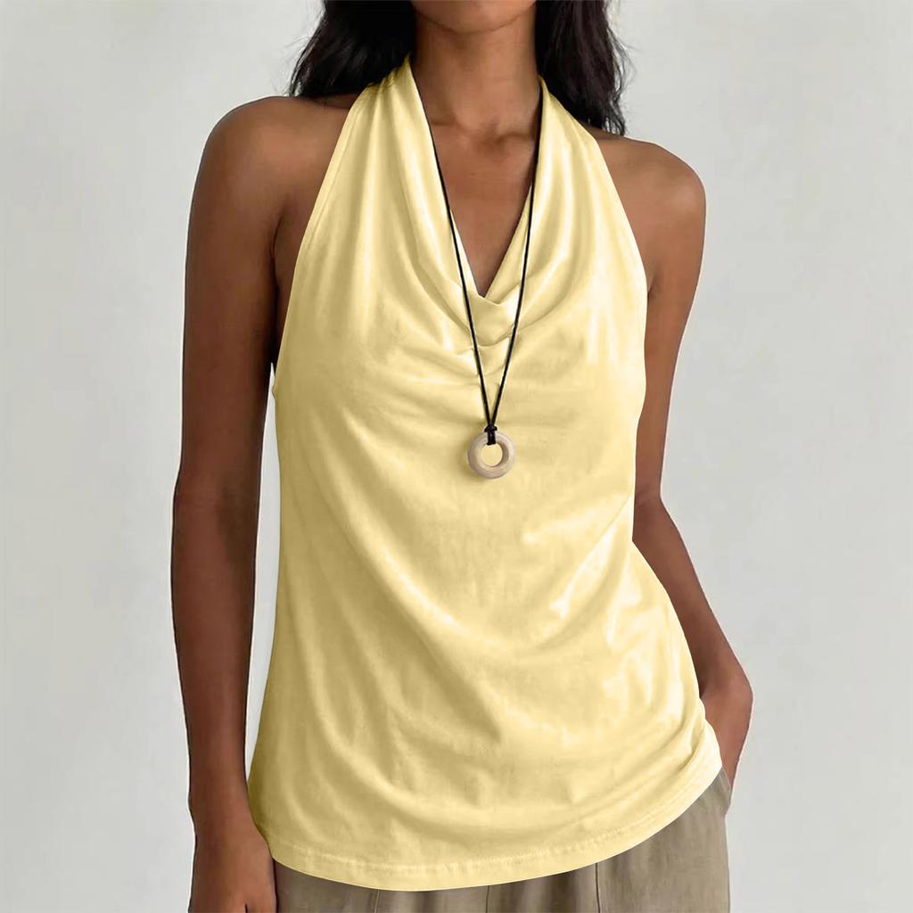 Women Neck Sleeveless Cowl Neck Tank Top Relaxed Fit Lightweight Casual Drape Front Vest for Summer Daily Wear