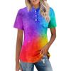 Women's Casual Floral Print V-Neck Short Sleeve Decorative Button T-Shirt Top