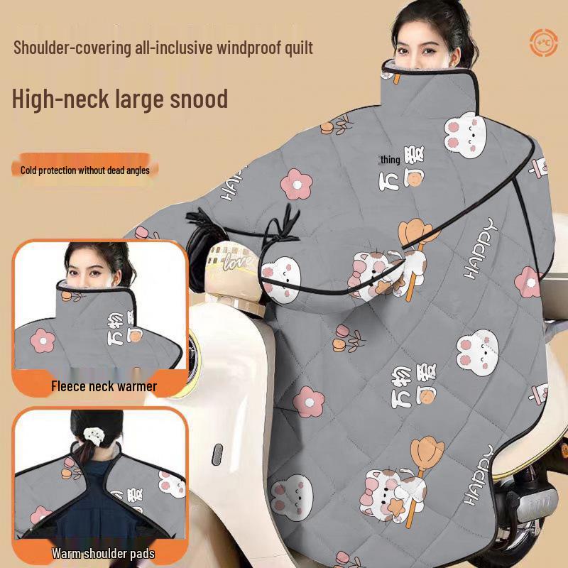 Extra Large Thick Windproof Winter Cape for Electric Vehicle Windshield with Full Neck Protection