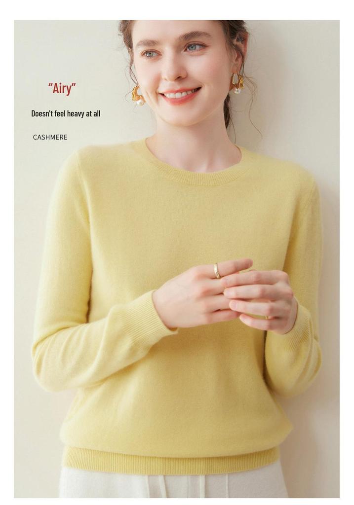 Lekasha Women's 100% Pure Cashmere 12-Gauge Knitted Round Neck Sweater