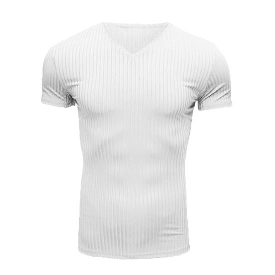 Men T-shirt V Neck Slim Fit Solid Color Breathable Summer Top Daily Garment M белый