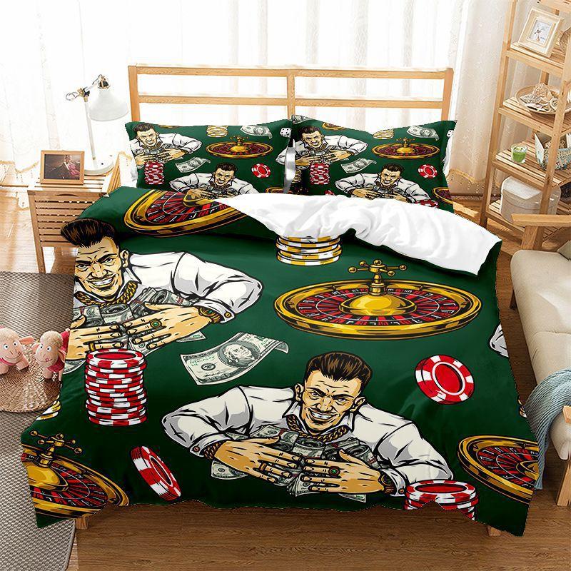 Poker Bedding Set Clown Poker Cards Game Theme Duvet Cover Set Geometric Pattern Comforter Cover For Kids Adults Bedroom Decor