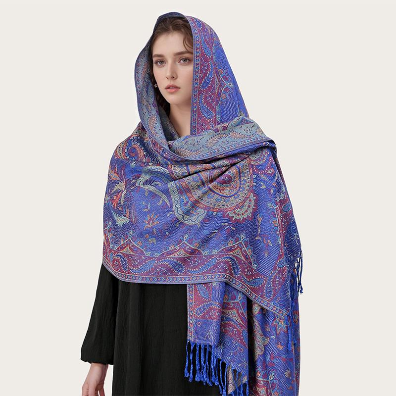 Paisley Pashmina Shawl Scarf Women Jacquard Cashew Printed Scarves Flowers Borders Female Tassel Blanket Wraps Ethnic Shawls