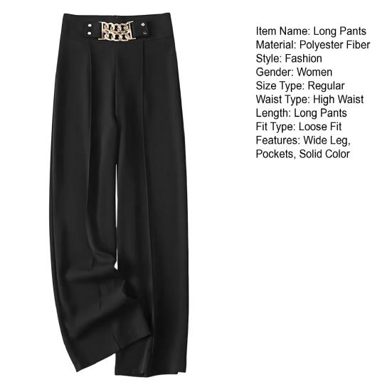 Women Suit Pants High Waist Straight Wide Leg Long Pants with Pockets Solid Color