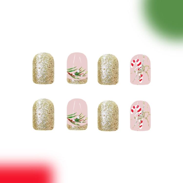 48 Pcs Candy Cane False Nail Christmas Full Cover Stick on Nail Short Square Press On Nail Manicures Supplies