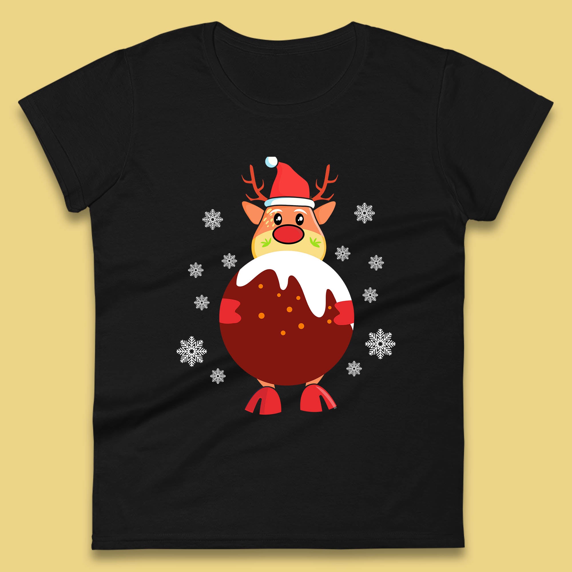 Reindeer Christmas Womens T Shirt Mens Tops Tees Unisex Christmas Pudding Top 2XL