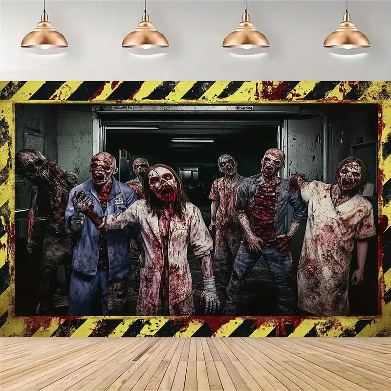 2D Zombie Lab Hospital Backdrop for Horror Movie Night & Themed Parties
