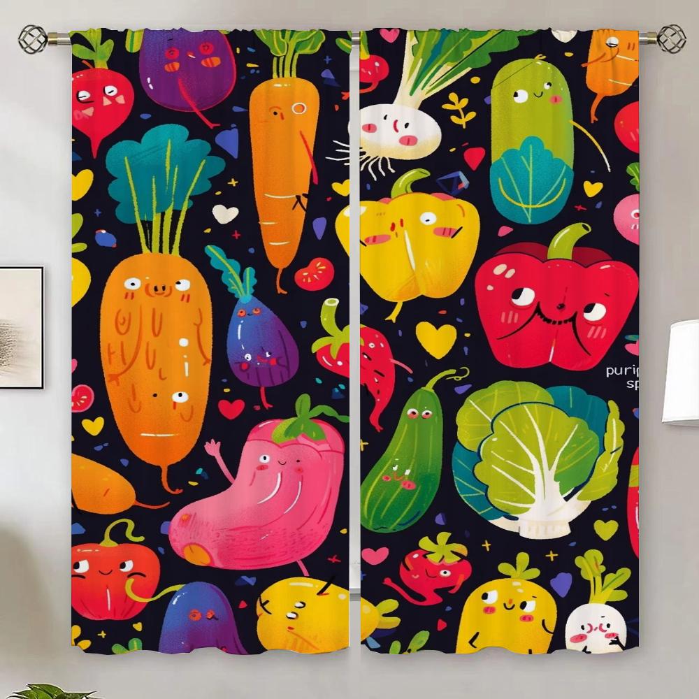 Vegetable Baby Modern Living Room Curtains 2024 Window Roller Curtains for Living Room 2 Elegant Pieces Shade Curtain Tiebacks