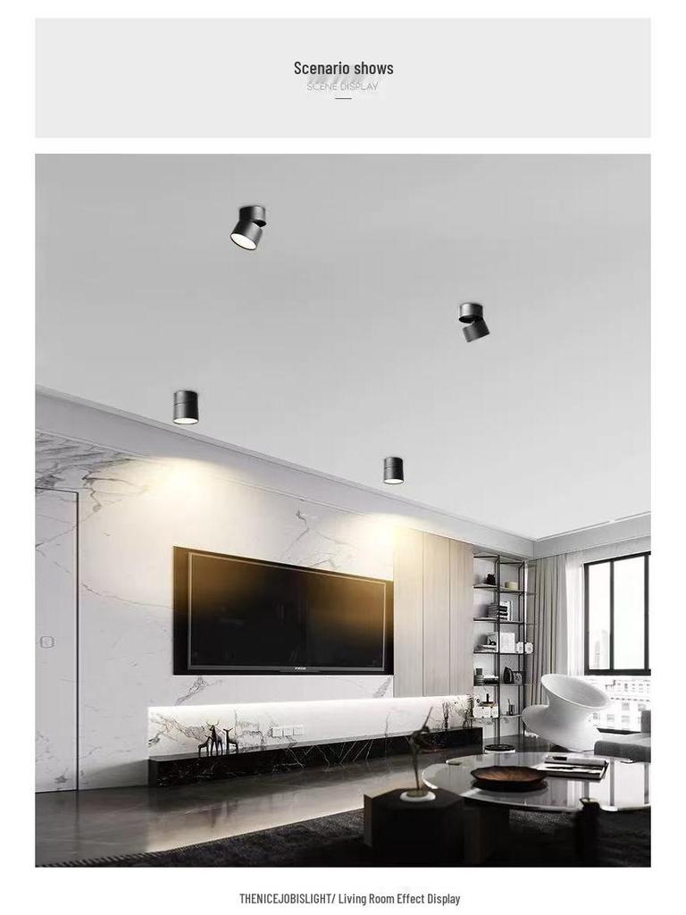 Adjustable LED Surface-Mounted Round Downlight for Living Room, Hallway, or Corridor - No Cutouts Needed, Smart Dimming Ceiling Lamp