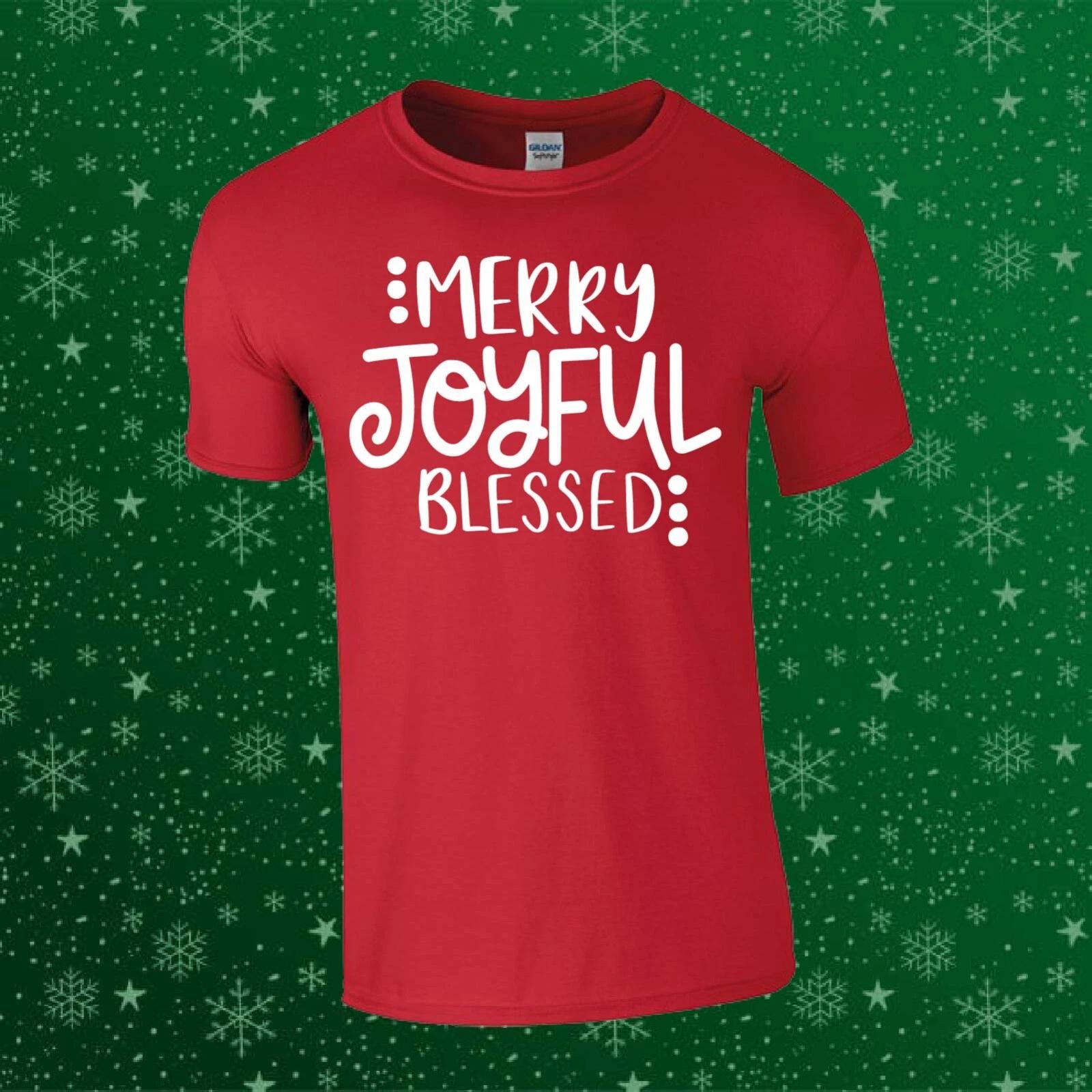 Merry Joyful Blessed Cute Christmas Xmas Gift Kids/Adults Top T-shirt L