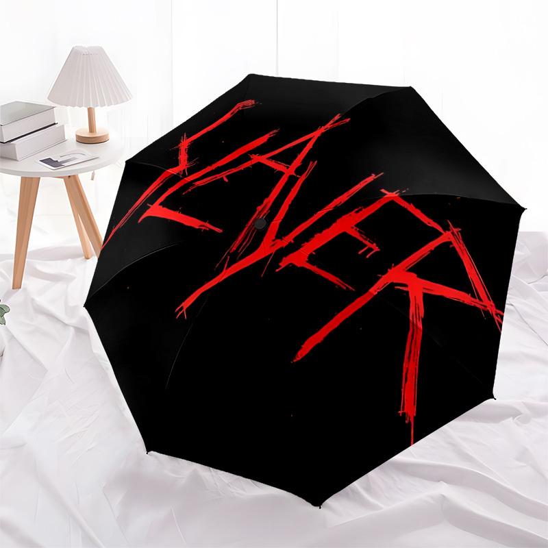 1Pz Ombrello Automatico Slayer HeavyMetal 8 Stecche Portatile Pieghevole Telaio in Ferro Nero per Esterno, Spiaggia, Viaggio, Ombrello da Spiaggia 0905173