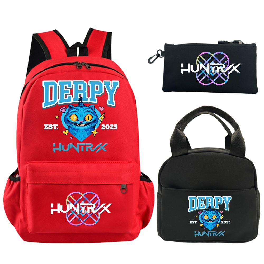 3Pcs/set Anime K-Pop Demon Hunters Printed Backpack with Shoulder Bag Pencil Case for Student Boy Girl Schoolbag Large Capacity Waterproof Bookbag