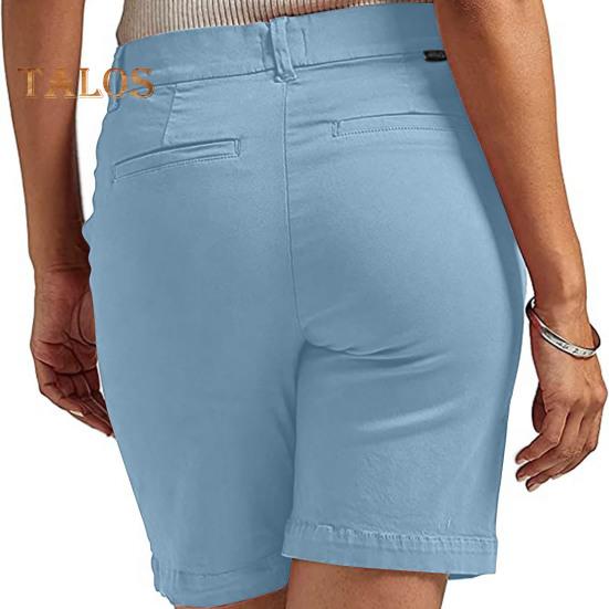 Shorts femininos de verão, slim fit, reto, comprimento até o joelho, esportivo, cor sólida, bolsos, cintura alta, casual, uso diário, shorts