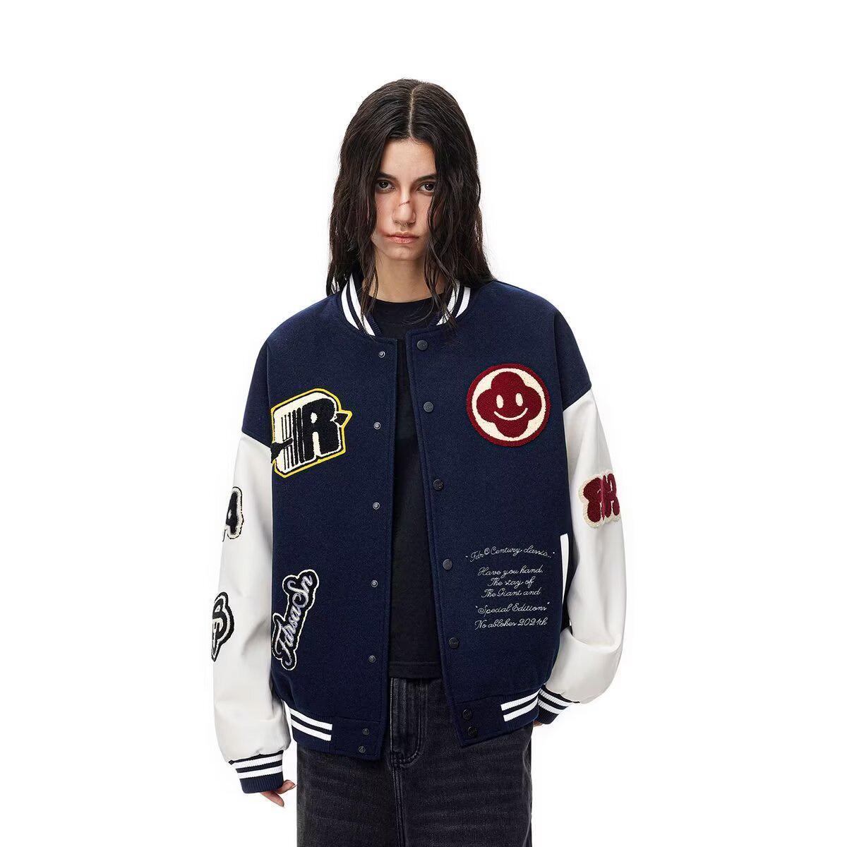 

Unisex 2025 Retro Embroidered Casual Baseball Jacket – Versatile & Cute Extra Large темно-синього кольору