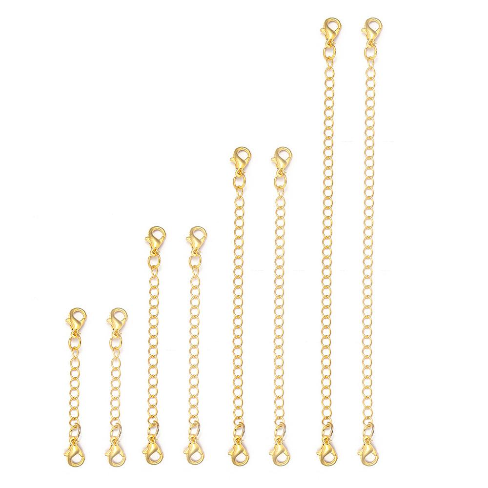 8pcs/set Gold Plated Metal Extension Chains With Lobster Clasps Connector Link Necklace Tail Chains For Jewelry Making Findings
