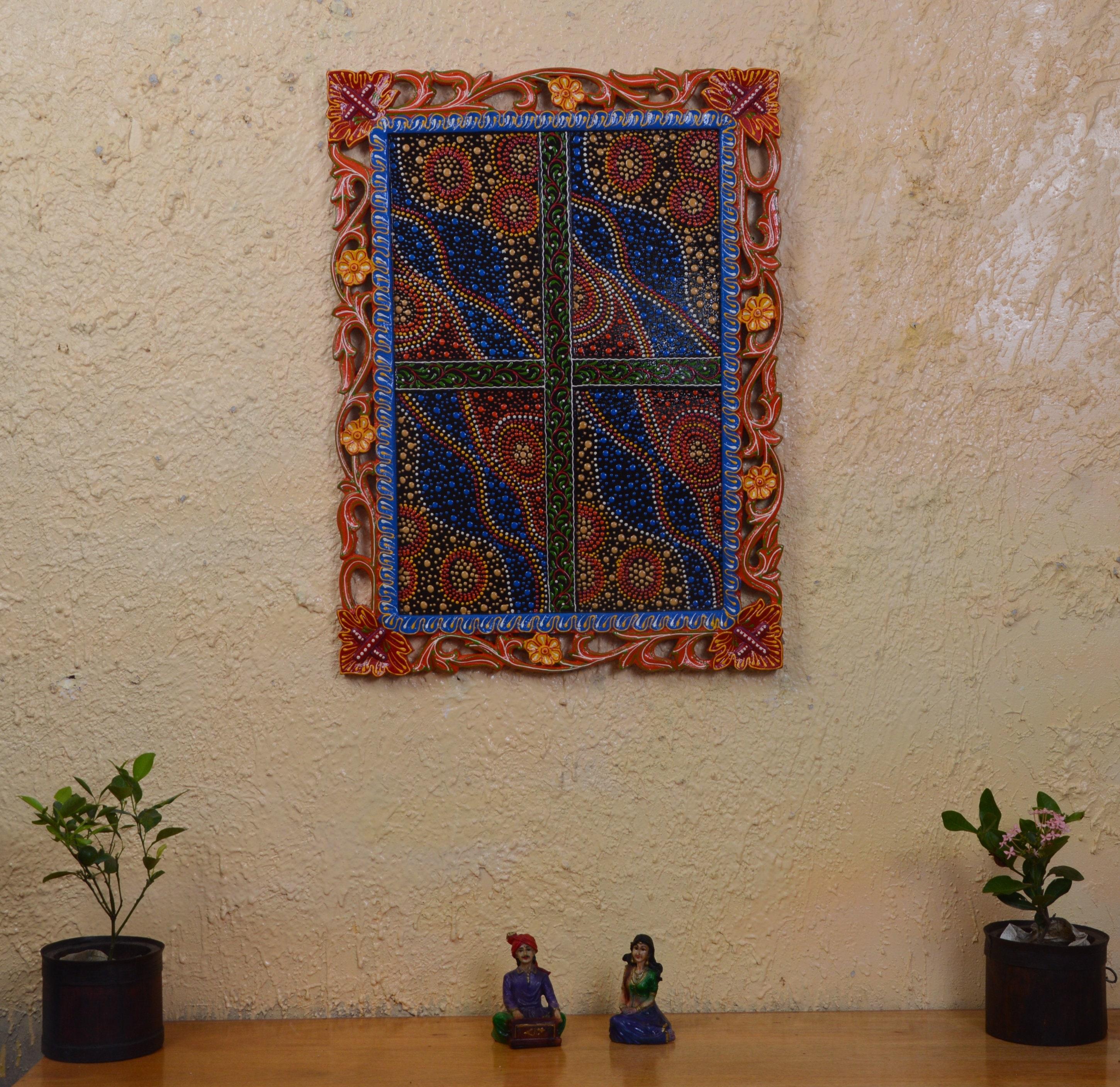 

Hand Painted Wooden Wall Panel: Antique Indian Decor 16” X 8” X 24” (l x w x h) разноцветный