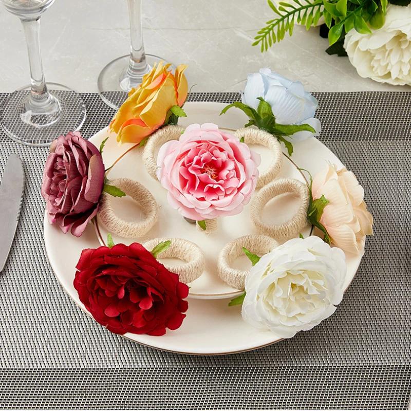 2 Pcs Flower Napkin Rings Rose/Peony Napkin Holder Handicraft Flower Napkin Rings Wedding Table Decoration for Birthday Party
