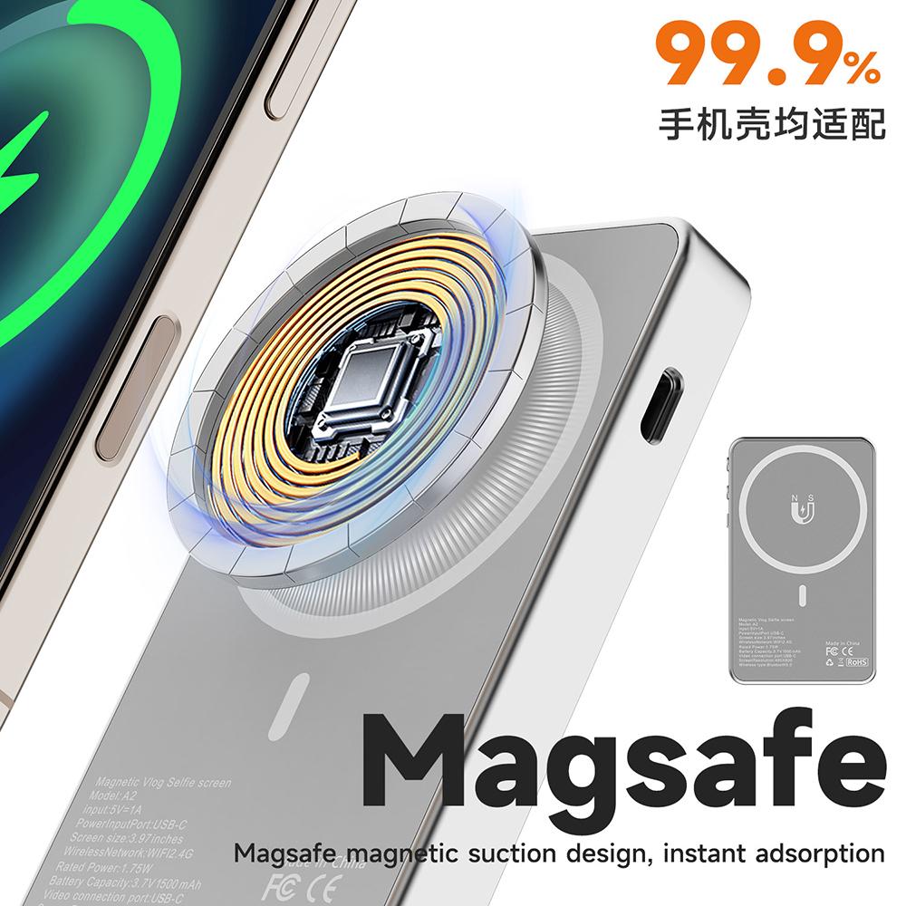 Magsafe Magnetic Mobile Phone Selfie Monitor Screen for Smartphone Rear Camera Live Selfie Video Streaming for iPhone Android