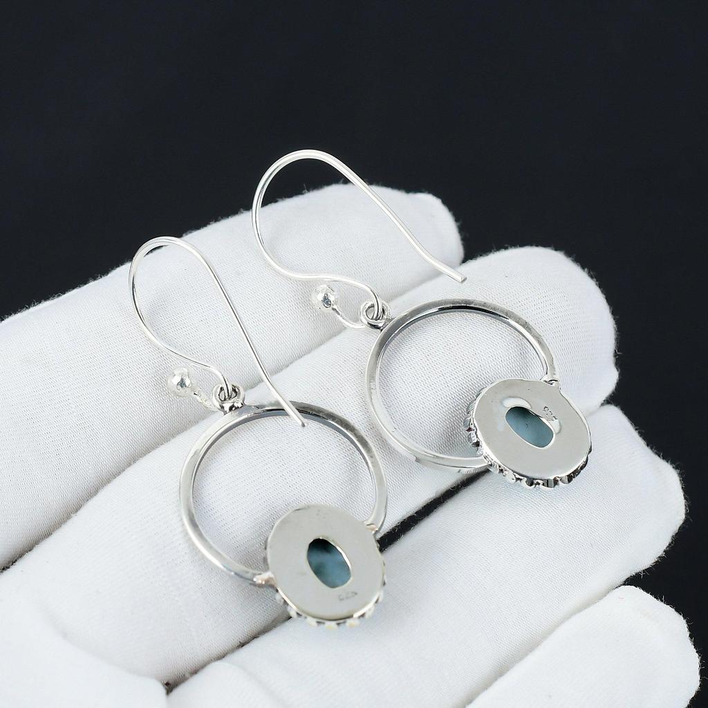 Natural Larimar Gemstone Earrings, 925 Sterling Silver Earring, Handmade Boho Silver Jewelry Dangle Earrings, Anniversary Gifts