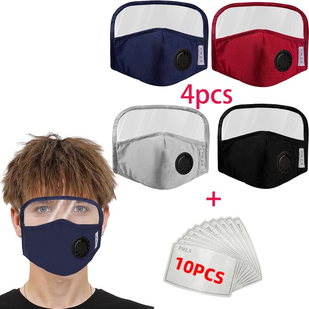 

4 шт. хлопковая многоразовая маска с респиратором для глаз, многоразовый клапан, маски для рта с 10 шт. фильтрами с активированным углем PM2,5