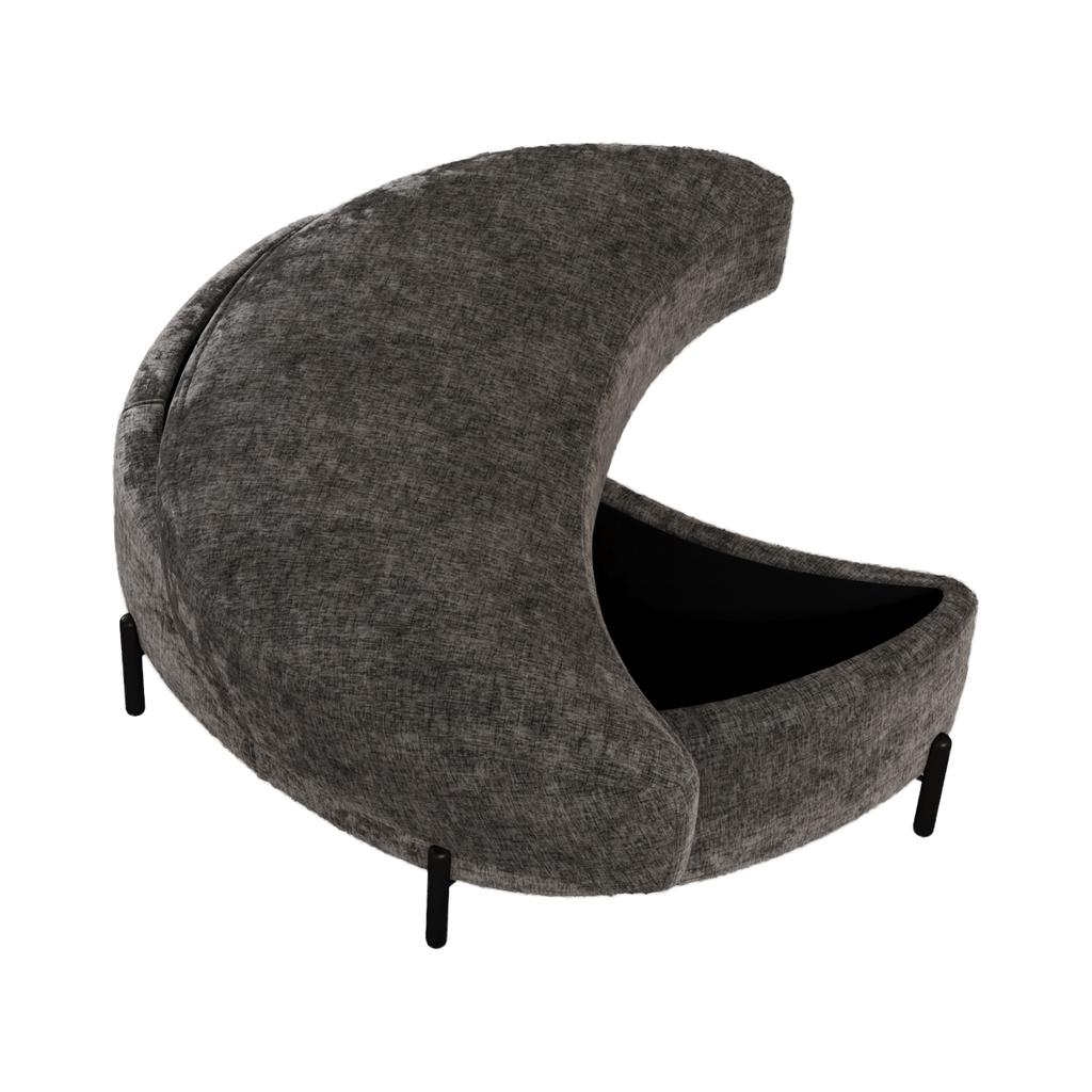 Chenille-Covered Half-Moon Storage Stool with Tray, Padded Seat, Dressing & Shoe Stool and Footrest for Living Room, Entryway & Hallway, Gray