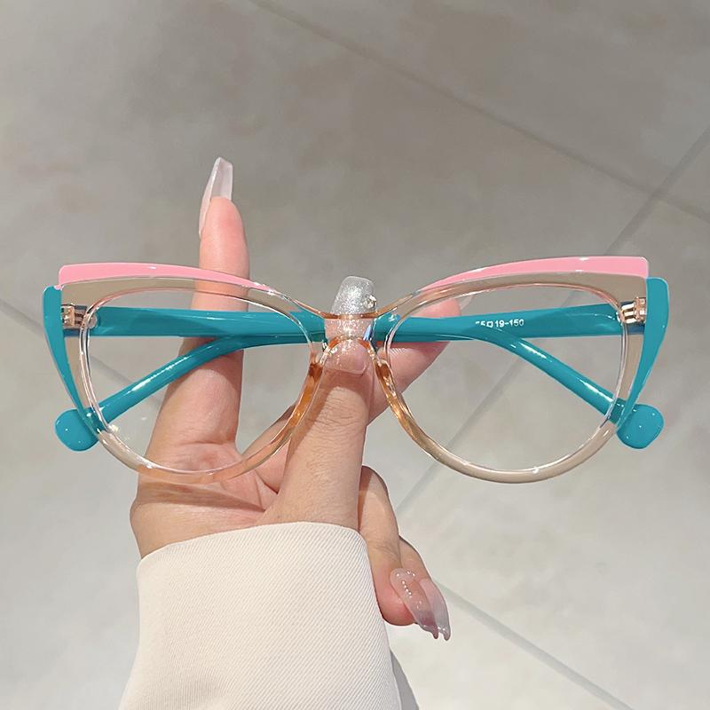 Patchwork Cat Eye Glasses Women's Ins Brand Design Eyewear with Blue Light Blocking New Trendy Stylish Casual Eyeglasses