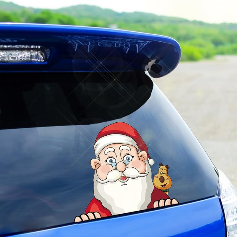 Christmas Decor Elf Peeking Sticker, Car Window Decals Vinyl Waterproof Stickers for Cars Truck SUV Laptop Bumper Car Stickers and Decals (Elf)
