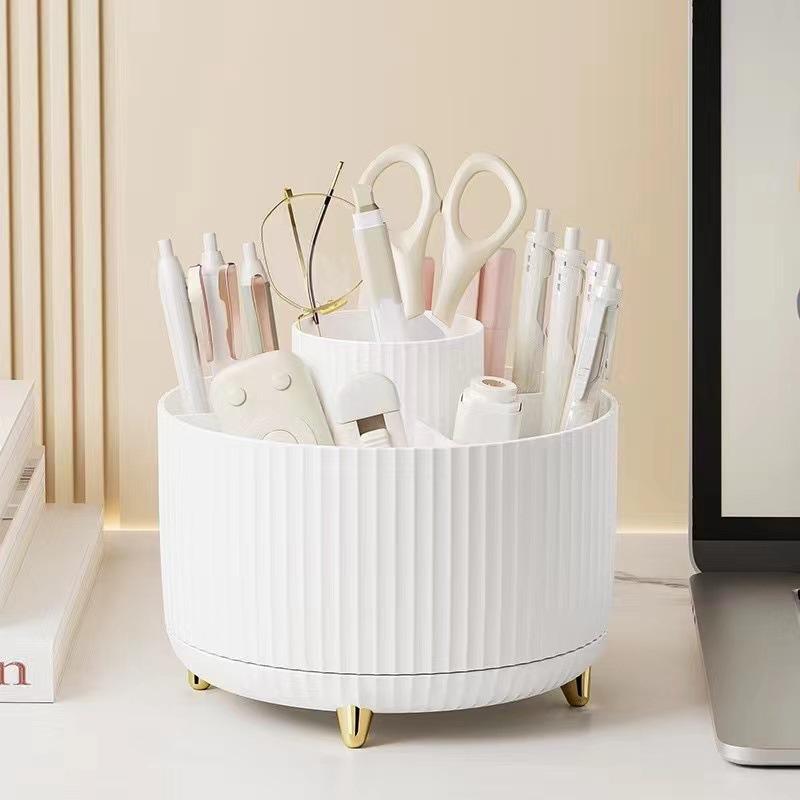 1pc 360 Rotating Cosmetic Case - Tier ABS Plastic Organizer for Brushes/Lipsticks | Vanity/Bathroom Storage, Quick-Clean Surface