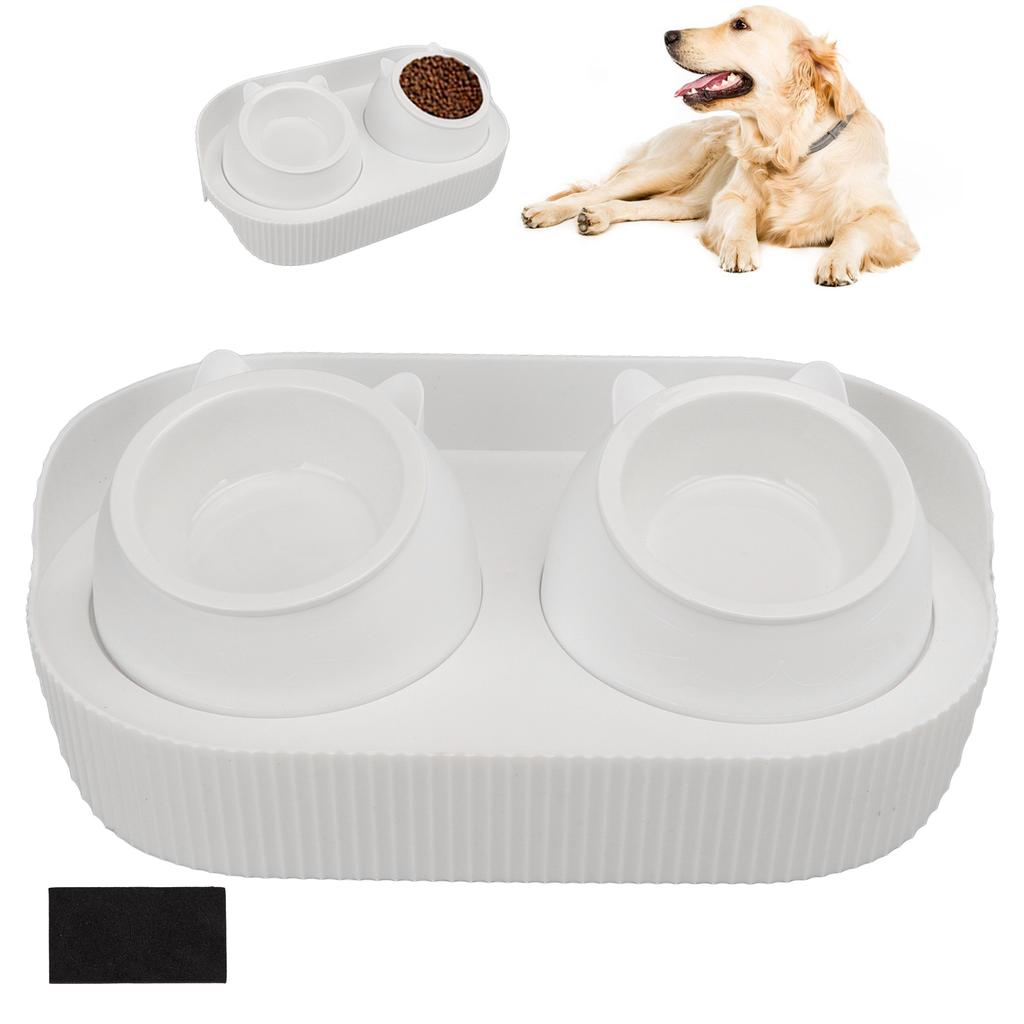Ceramic Pet Bowl Set Food Grade Anti   Double Food Water Bowls for Cats Dogs Kittens and Puppies(Green [Cheongsam Meow] Green Background )