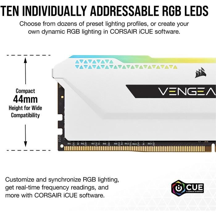 RAM-minne - CORSAIR - Vengeance RGB Pro SL DDR4 - 32GB 2x16GB DIMM - 3200 MHz - 1.35V - Hvit (CMH32GX4M2E3200C)
