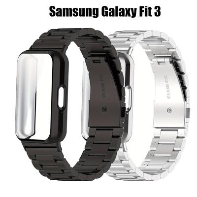 Metal Stainless Steel Strap+Case For Samsung Galaxy Fit 3 Band Bracelet TPU Protective Case Cover