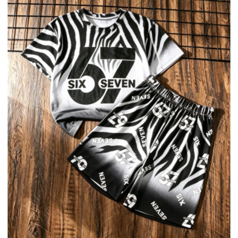 Fashion Kids Set Stripe 67 Number Printed Kids T-shirt and Shorts 2 Piece Set Summer Street Casual Outdoor Boy's and Girl's T-shirt Sets