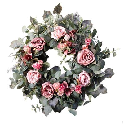 Flower Wreath Handmade Pink Floral Artificial Spring Garland for Front Door Wall