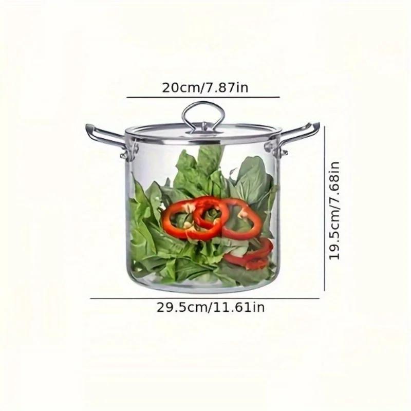5.5 L Glass Saucepan with Lid, Glass Cooker, Large Volume Soup Pot, Borosilicate Glass Saucepan with Two Ears Soup Pot, Stainles 4-5L белый