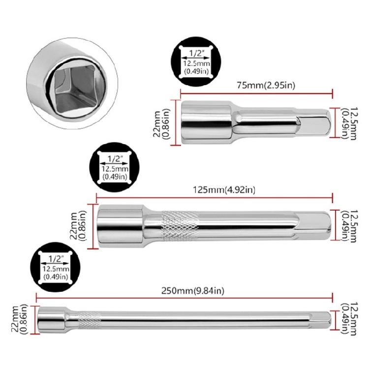 1/2"Drives Socket Extension Bar with 125/75/250mm Long Rod for Home Projects