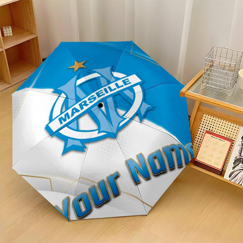 Olympique Marseille FC Automatic 3‑Fold Umbrella 8‑Rib Windproof Folding Umbrella Sun Rain Protection For Outdoor Travel Daily Use
