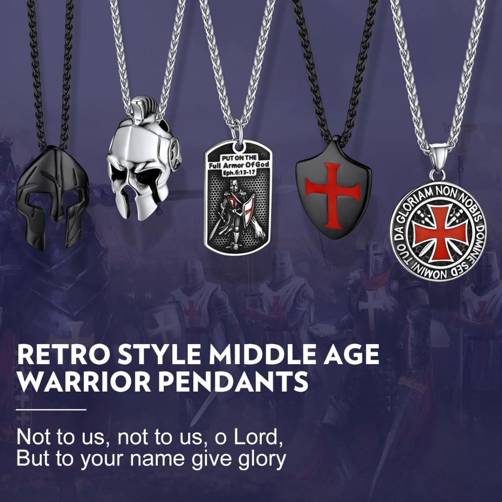 U7 Templer Halsketten aus Edelstahl für Herren Ritterkreuz Schild Anhänger 3D Geprägtes Amulett Symbol Christlicher Unisex Schmuck Geschenk
