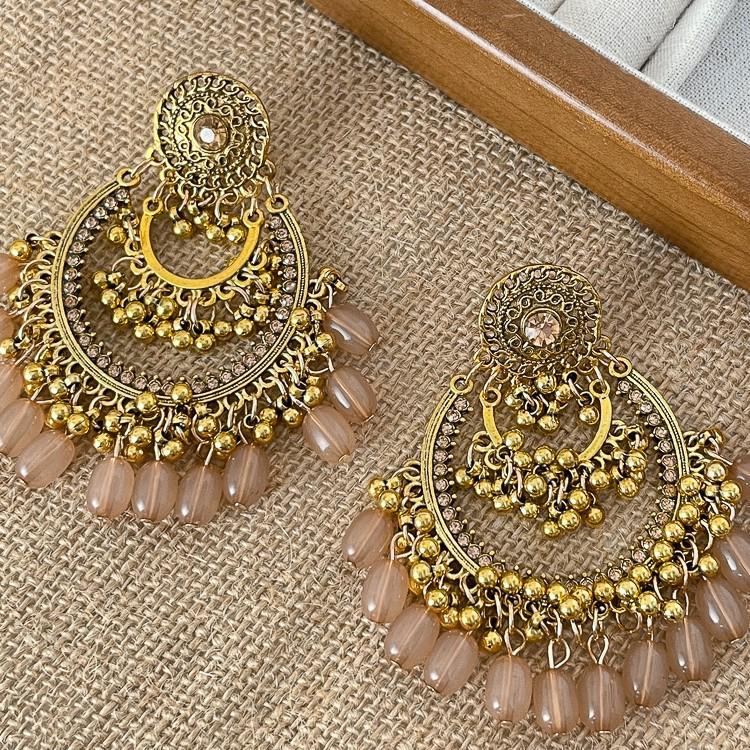 Silver Needle Diamond-Inlaid Acrylic Tassel Earrings: Luxurious Ethnic Style Studs for Women