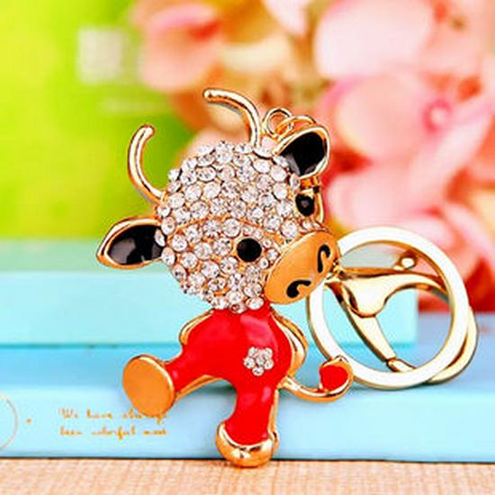 Zodiac Rhinestone Lamb Keychain Pendant for Women's Bag - Creative Business Logo Gift