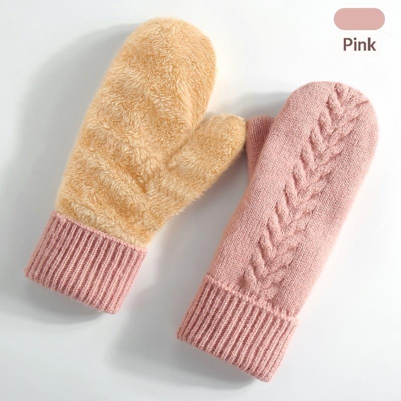 Knitted Gloves Winter Double Layer Velvet Thickened Warm Cover Gloves Finger Gloves