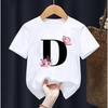 Summer Beautiful Letters Pink Flowers and Butterflies Printed Kids T Shirt Girls Tops Casual Baby Girl T-Shirt  Fashion Short