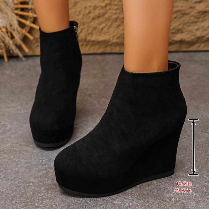 Botine cu Toc Pană Femei Toamnă Nouă Vârf Rotund Fermoar Lateral Platformă Antiderapant Rezistente la Uzură Tocuri Înalte