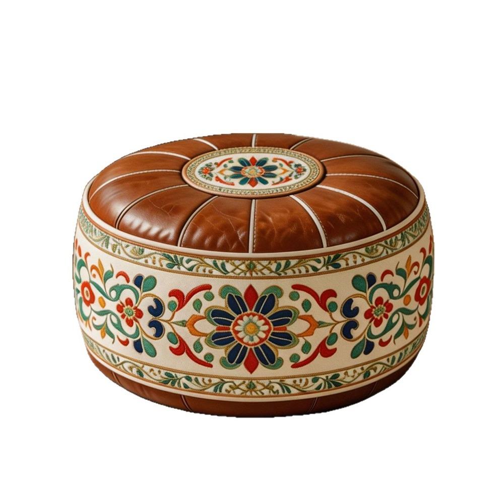 Fillable Round Ottoman Stool Vintage Style Storage Ottoman Pouf Footstool Cover Entryway Seating
