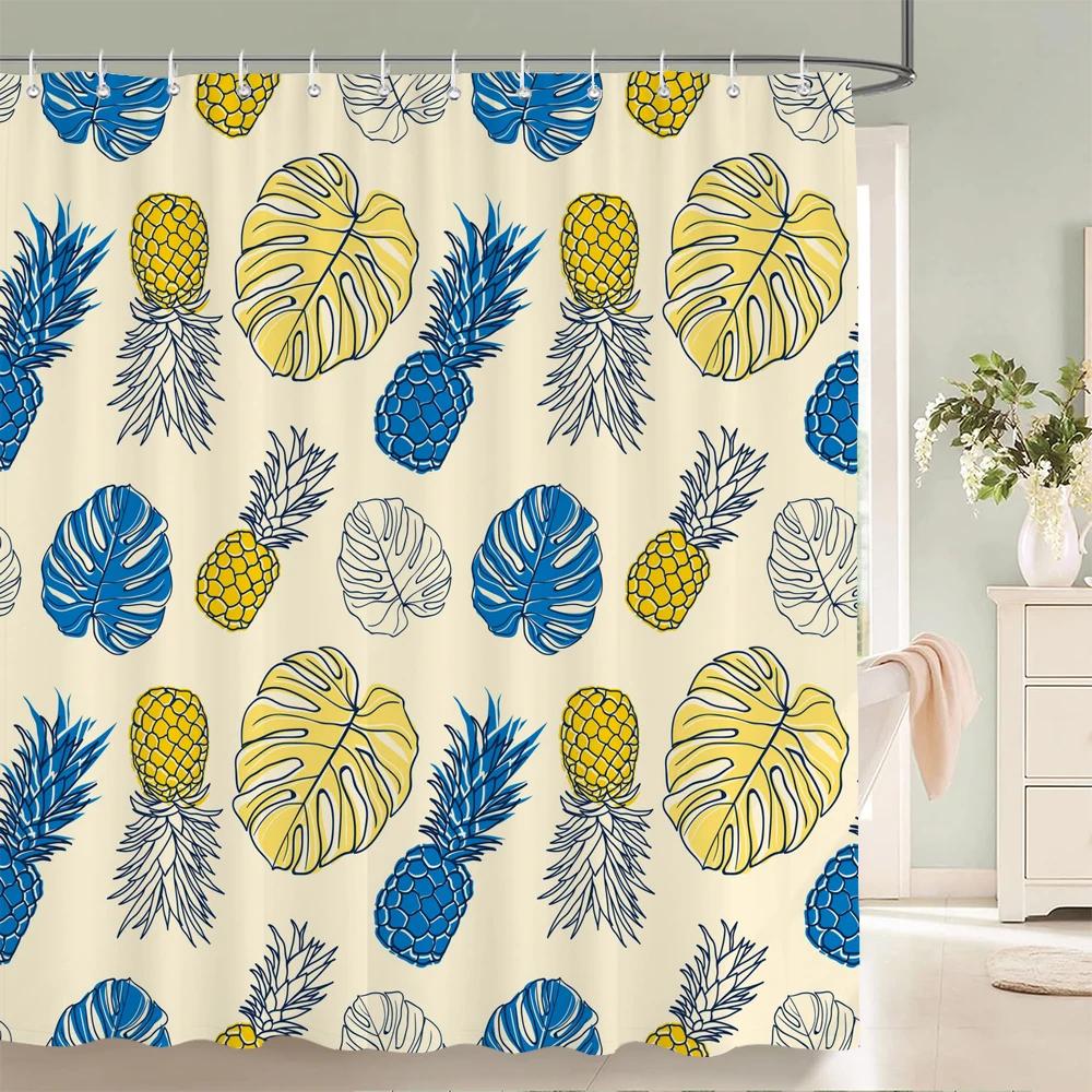 Tropical Plant Leaves Shower Curtain Nordic Minimalist Floral Bath Curtain Waterproof Fabric 3D Bathroom Curtains With Hooks